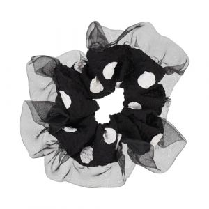 FIXOSHEE &Eacute;lastique &agrave; Cheveux R&eacute;tro en Organza &agrave; Pois, Grosse Taille, Couleur Noire, Corde &Eacute;lastique pour Queue de Cheval, Accessoire Coiffure Fille et Femme, R&eacute;sistant et L&eacute;ger, Usage (Jiingsq, neuf)