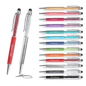 Jolis Papiers Stylo personnalisé métallisé 2 en 1 avec votre texte personnalisé de haute qualité avec cristaux intégrés. 13 coloris disponibles (Cristaux, Argent/Rouge, 12) (Jolis Papiers, neuf)