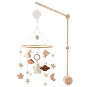 Surakey Mobile Bébé Bois, Cloches de Lit Bébé, Cloche à Vent étoile en Bois+Boîte à Musique+Support Mobile Bébé Bois, Suspension Mobile Musical Bébé pour Chambre d'enfant, Décoration De Maison (Surakey, neuf)