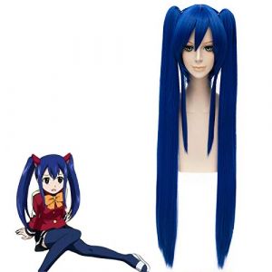 LINLINCD Anime Cosplay Perruque Biamoxer Wendy Marvell Cosplay Perruques Fairy Tail Final Series TV Anime Bleu Long Droit Pigtails Cheveux Synthétiques (qiu lai shan mao hang, neuf)