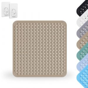 Tapis De Douche, 80 x 80 cm Tapis Antid&eacute;rapant avec Ventouses avec Trous D'&eacute;vacuation, Tapis Antid&eacute;rapant en PVC, Tapis de Douche Carr&eacute; Lavable, Lavable en Machine, pour Sauna, Kaki (Huamirra Eur, neuf)