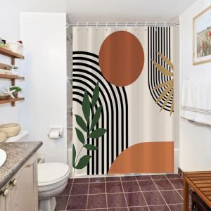 Uiiooazy Rideau Douche Terracotta, Rideau de Douche Anti Moisisusre 150x180cm Tissu Lavable Orange Abstrait Boho Rideaux de Baignoire Boheme Imperm&eacute;able Polyester Rideaux de Bain avec 10 Crochets (dongguibinjingpinxiaodianpu, neuf)