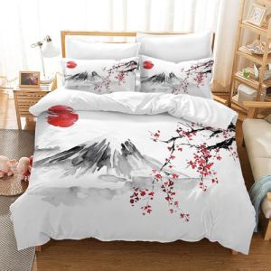 MIQEBX Fleurs De Cerisier Housse de Couette Parure de Lit en Microfibre Motif Japonais Sakura Housse de Couette avec Fermeture &Eacute;clair + 2 Taies d'oreiller 50x75 cm (AA1, 135x200cm) (SHUYINXIA-EU, neuf)