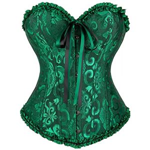 SZIVYSHI Femme Corset Noir et Vert Grande Taille Gothique Satin Corsette Sein Nu Minceur Lingerie avec Ruban Lacet,Taille L (SZIVYSHI-FR, neuf)