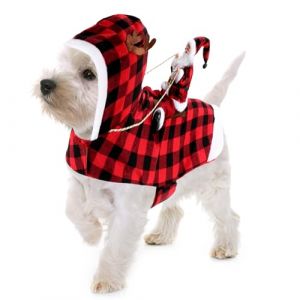 Mfsdai Costume de Père Noël pour Chien - Vêtement d'Équitation - Pull et Manteau de Noël - Motif Écossais pour Petits, Moyens et Grands Chiens et Chats - Taille S (Gneoral, neuf)