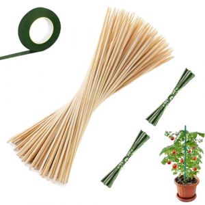 50 Pièces Stake de Plante en Bois, Bâton de Jardin en Bois, 30cm Supports pour Plantes Tuteurs avec 100 Liens Métalliques, Bâtons de Support pour Plantes, Tiges de Support Bambou (UP LII, neuf)