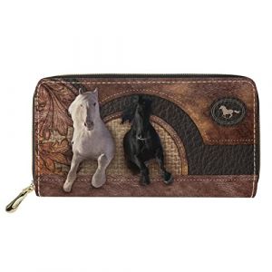 Dolyues Portefeuille pour femme en cuir synthétique avec fermeture éclair, porte-cartes de crédit, plusieurs compartiments pour cartes, pochette pour téléphone portable, Imprimé cheval fou, Classique (chaoxilaishanghang, neuf)