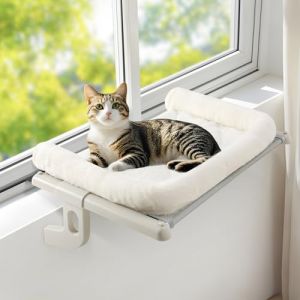GUUSII HOME Hamac pour Chat Fenetre Panier Suspendu Chats au Lit Radiateur Etagere Transat Cat Robuste Facile à Monter et à déplacer Pas de Ventouse Balcon Jusqu'à 18kg 55 * 38cm(Blanc,S) (GUUSII HOME, neuf)