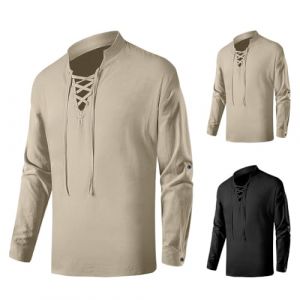 BSBUY Chemise M&eacute;di&eacute;vale Pirate pour Homme, Chemise Viking Pirate en Cotton, Costume Vintage M&eacute;di&eacute;val D&eacute;contract&eacute; &agrave; Manches Longues, D&eacute;guisement Viking de Pirate Halloween (BSBUY, neuf)