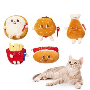 MiOYOOW Jouet Interactif pour Chat, 5 Pcs Jouets &agrave; l'herbe &agrave; Chat, Jouet Fran&ccedil;ais Peluche Chat Comprenant Hamburger/Frites/Pain/Hot-Dog/Cuisses de Poulet (Voda FR, neuf)