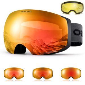 Odoland Masque de Ski Photochromique Magn&eacute;tique avec Lentilles Jaune Interchangeable, Lunettes de Ski Large, Sph&eacute;rique pour Ski Snowboard, Compatible avec le Casque, pour Homme Femme (Aveka, neuf)