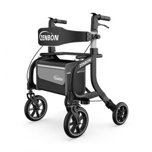 D&eacute;ambulateur pliable en aluminium avec si&egrave;ge : d&eacute;ambulateur pour personnes &acirc;g&eacute;es D&eacute;ambulateur l&eacute;ger pliable - D&eacute;ambulateur voyage r&eacute;glable en hauteur avec porte-canne et sac courses amovible (Noir) (ZENBON-FR-DIRECT, neuf)