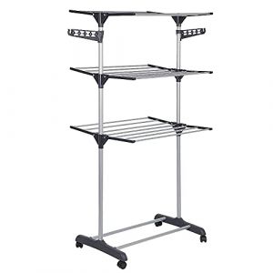Belfoyer &Eacute;tendoir &agrave; Linge Pliable 3 Niveaux｜S&eacute;choir &agrave; Linge Int&eacute;rieur Extensible avec roulettes｜&Eacute;tendoir Linge Gain de Place, Acier & Plastique Durable, pour Maison, Balcon, Buanderie-WX90001 (zvzhano, neuf)