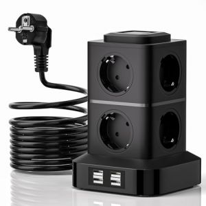 VIYSPNV Multiprise Électrique 12 en 1 Multiprise de Bureau avec 8 Prises et 4 Ports USB Max 5 V/3,4 A Multiprise avec Interrupteur et Rallonge 3 Mètres Parafoudre et Surtension pour Maison et Bureau (DOUBLE CHOW LIMITED, neuf)