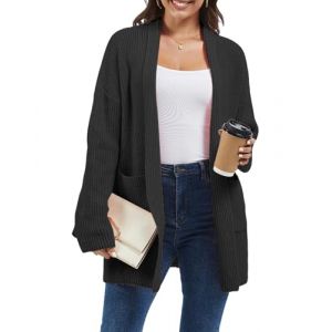 crazy bean Cardigan Femme Hiver Gilet Long Chic et Elegant Ouvert Chaud avec Poches Tricot &Eacute;pais D&eacute;contract&eacute; Grosse Maille Noir M (Acozyu, neuf)