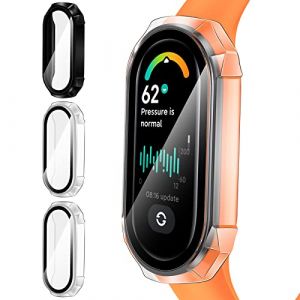 ivoler 3 Pi&egrave;ces Dur PC Coque avec Protection &eacute;cran en Verre Tremp&eacute; pour Xiaomi Mi Band 7 / Mi Band 7 NFC, Couverture Compl&egrave;te &Eacute;tui de Protection Anti-Rayures Bumper Housse (2 Transparent + 1 Noir) (AYRmall-AMFR, neuf)