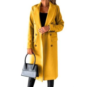 IDEALSANXUN Manteau long en laine &agrave; double boutonnage pour femme, v&ecirc;tements d&rsquo;automne et d&rsquo;hiver, jaune, Large (CHYUSEN, neuf)