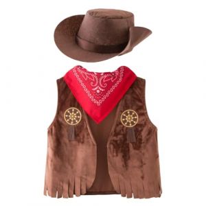 G&eacute;n&eacute;rique Deguisement Cowboy Enfant, Costume de Sh&eacute;rif pour Enfant avec Chapeau de Cowboy, Gilet, Foulard et Accessoires de Cowgirl, Costume de Carnaval, Halloween, Cosplay pour Gar&ccedil;on et Fille (jianyiZJ28, neuf)