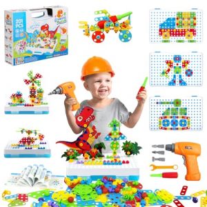 jerryvon Mosaique Enfant Jeux Enfant 3 4 5 Ans，201 Jeu Construction Enfant Avec Perceuse Visseuse Enfant Et 3D Puzzle Dinosaure Jeux Loisir Créatif Pour Cadeau Paques Enfant Garcon 2 3 4 5 6 Ans (Hodream, neuf)