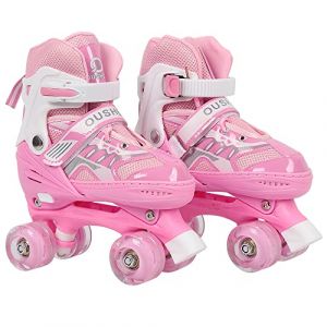 Patins à roulettes pour Enfants de 3 à 12 Ans -Roller Enfant Filles et Garçons. Roller Quad Enfant, Rollers Quad Ajustable Taille Réglable (27-31) pour Roller Enfant Fille et Garçons-M-Rose (Hechheu, neuf)