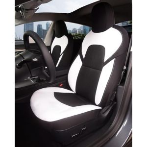 TOYOUN Housse Siege Voiture pour Tesla Model Y/3 2PCS en Tissu Housse de Siege Voiture Avant, Blanc et Noir (TOYOUN-EN, neuf)