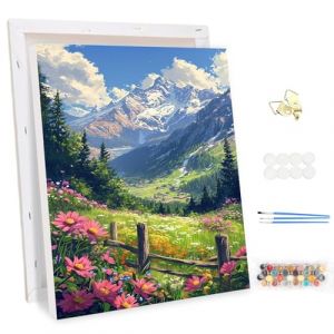 MEIYUDA Peinture par num&eacute;ros pour adultes avec cadre Vall&eacute;e de fleurs, kit de peinture &agrave; l'huile num&eacute;rique sur toile avec pinceaux et pigment acrylique, kit de bricolage, art pour d&eacute;coration de la (JINBEIKANG, neuf)