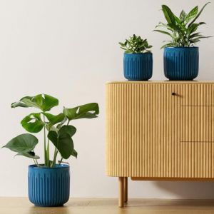 LE TAUCI Lot de 3 Pots de Fleurs en Céramique, 21cm +17cm + 14 cm Pot de Fleur Interieur avec Trou de Drainage, Cylindre Moyen pour Plantes d’intérieur, Bleu océan Emaillé (GoodieEU, neuf)