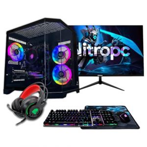 NitroPC - Pack Silver Plus | PC Gamer Complet (AMD Ryzen 5 5500 4.2GHz, RX 6600 8Go, 16Go RAM, M.2 1To, Windows 11, RGB | WiFi, écran 24", Clavier, Souris, Casque) Ordinateur de Bureau Gaming (Noir) (Nitropc, neuf)