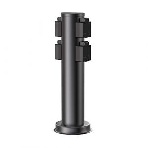 ledscom.de Garten Colonne de Prises de Courant PORU pour l'extérieur, IP44, 4X, Acier Inoxydable, Noir, Rond, 39 cm (LEDs Com GmbH, neuf)