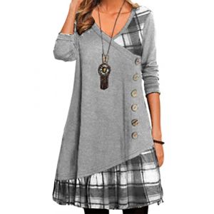 Onsoyours robe pour femme, style d&eacute;contract&eacute;, manches longues, col en V, pull, robe &eacute;l&eacute;gante, automne hiver, patchwork, coupe crayon, robes, tunique, sweatshirt, Gris, M (Zeigood Mode, neuf)