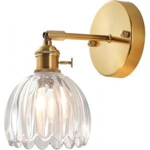 TOKTOP Applique Murale en Verre Fleur Vintage Laiton Doré avec Interrupteur Lampe Murale E27 Luminaire Murale Intérieur Applique pour Salle de Bain Chambre Salon (Arbodary, neuf)