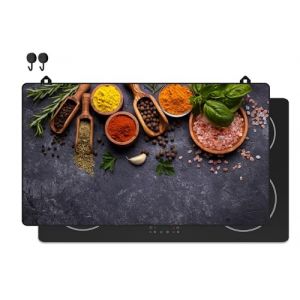 KitchyMist Prot&egrave;ge Plaque Induction Herbes et &Eacute;pices - 90x52 cm - D&eacute;co cuisine - Protection pour plan de travail - Cuisson prot&eacute;g&eacute;e - Fond de hotte de cuisine (KitchyMist, neuf)