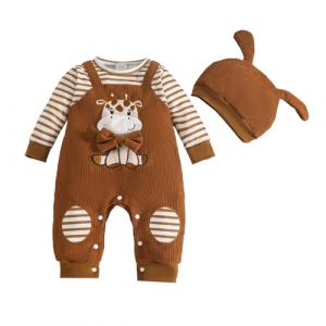 UUAISSO V&ecirc;tements pour Nouveau-n&eacute; Gar&ccedil;on Hauts &agrave; Manches Longues Combinaison Mignonne de Dessin Anim&eacute; Animal avec Chapeau marron clair 3-6 mois (XXIE, neuf)