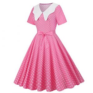 Générique Robe De Cocktail Femme Robe Annee 20 30 40 50 60 70 Pin Up Rockabilly Vintage Soirée Communion Femme Mi-Longue Rétro Robe À Pois Manche Courte Au Genou A-Line pour Anniversaire Regular (qiaoxiahe, neuf)