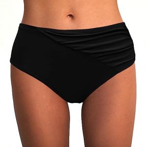 Rayson Bas de Maillot de Bain Femme Bandeau Ruched Bikini Culotte Taille Haute Short de Bain Ventre Plat Bas de Maillots Shorty(Noir,S) (RSSAA, neuf)