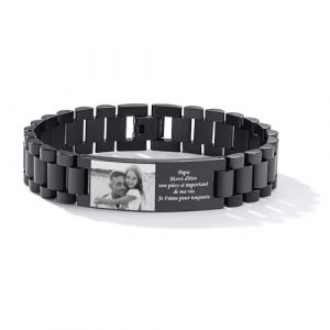 Gamtic Bracelet Homme Personnalisé Photo Gravure, Gravé Prenom/Texte/Photo, Bracelet Réglable Maillons Acier Inoxydable Cadeau Personnalisé pour Homme Papa Mari Grand-père Fils Petit-Ami (Noir) (Gamtic, neuf)