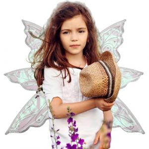 Déguisement de fée pour Halloween - Ailes de papillon pour filles et adultes, ailes magiques blanches d'ange avec détails brillants | Grandes ailes de fée pour femme (HanHaiHui, neuf)