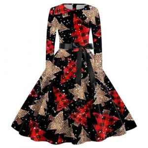 WVONIF Robe De Noël Femme Grande Taille Robe De Noel Femme Rouge Motif de Noël Robe de Mère Noël Robe Vintage Femme Années 50s 60s Robes de Soirée Cocktail Mariage Fête Costume Lutin De Noël Femme (BAULMD（90% Big Promotion Without Discount Code ）, neuf)