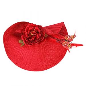 VINTORKY Chapeau Fascinateur En Tissu Rouge Grosse Taille Bandeau Pour Femme Mariage Banquet C&eacute;r&eacute;monie Plume Fleur D&eacute;corative (Wesidun, neuf)