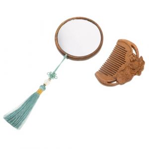 HAMPPLIES Set Miroir de Poche Bois Sculpt&eacute; et Peigne Vintage Miroir Compact Haute D&eacute;finition pour Maquillage Portable et pour Voyage Usage Ext&eacute;rieur et Quotidien (Chfaan, neuf)