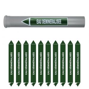 Aluplex Signal&eacute;tique - Planche de 10 marqueurs de tuyauterie EAU (&Oslash; DM 32 &agrave; 60) pour fluide EAU D&Eacute;MINERALIS&Eacute;E / 200 x 26mm (ALUPLEX SIGNALETIQUE, neuf)