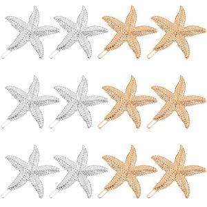 FREEBLOSS 2 Couleurs 12pcs Pince &agrave; Cheveux &eacute;toile de Mer barrettes &agrave; Cheveux de Mari&eacute;e, Ensemble de Pinces &agrave; Cheveux &eacute;toile de Mer en M&eacute;tal pour Femmes F&ecirc;tes &agrave; la Plage (Shunsn AM, neuf)