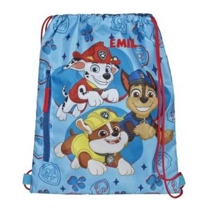 Sac de gym Paw Patrol pour enfant - Personnalisé avec nom - Sac de sport pour garçon et fille - Sac à chaussures à cordon - Bleu, bleu clair (minimutz, neuf)
