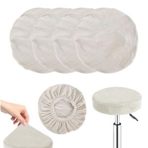 YALiya Housse Tabouret Rond, 4 Housse Chaise Bar Extensible, Diam&egrave;tre 28-38 cm, Housses Tabouret Rondes Beige Jaune, d'entretien Lavable Infroissable Douce et Durable (Beige Jaune) (YIZHENGKE, neuf)