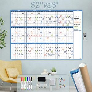 Grand calendrier mural effa&ccedil;able &agrave; sec &ndash; 132,1 x 91,4 cm &ndash; Calendrier annuel vierge non dat&eacute; &ndash; Tableau blanc lamin&eacute; de qualit&eacute; sup&eacute;rieure &ndash; Calendrier de bureau lamin&eacute; r&eacute;utilisable de 12 mois (Double Paradise UK, neuf)