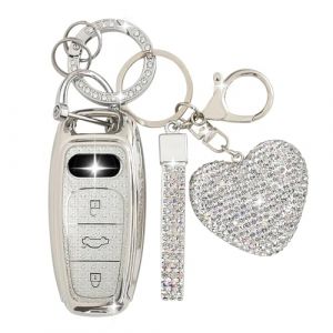 ZVRSUA Coque de Cl&eacute; de Voiture pour Audi,Porte Cl&eacute;s Voiture Amour Strass,&Eacute;tui de Cl&eacute; Voiture Compatible avec Audi A6L, A6, A7, A8, Q7, Q8, E-Tron, S6, RS6, S7, RS7, SQ7, SQ8 (Argent) (SENBAODZ, neuf)