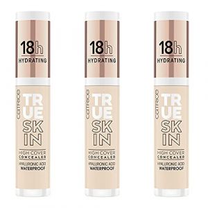 Catrice True Skin High Cover Concealer, correcteur, n&deg; 002 Neutral Ivory, nude, anti-boutons, longue tenue, matifiant, mat, naturel, vegan, sans huile, waterproof, lot de 3 (3 x 4,5 ml) (PURISH &ndash; your beauty dealer, neuf)
