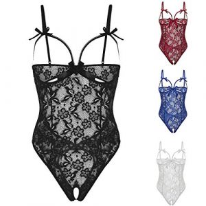 Générique Nuisette Sexy Femme Sensuelle Body Dentelle sous Vetements Feminins Corset Sexy Femme Body Ouvert À l'entrejambe Femme Tenue Sexy Femme Coquine Hot, Vin, S (Zawalud, neuf)