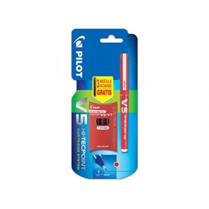 Pilot - Blister V5 Hi-tecpoint Rechargeable - Liquid Ink Roller Pen - Red Fine Point + 1 case of 3 cartridges (EIC/RICOH, neuf)