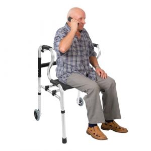 D&eacute;ambulateur pour seniors avec si&egrave;ge et roues, pliable et l&eacute;ger, en aluminium, avec une capacit&eacute; de charge allant jusqu'&agrave; 220 livres, r&eacute;glable en hauteur pour les personnes &acirc;g&eacute;es, les adultes (Steeviuzj, neuf)